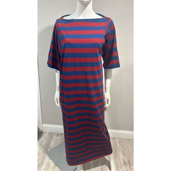 Tory Burch Blue and Red Striped Cotton Maxi Dress Size Medium - Picture 9 of 14
